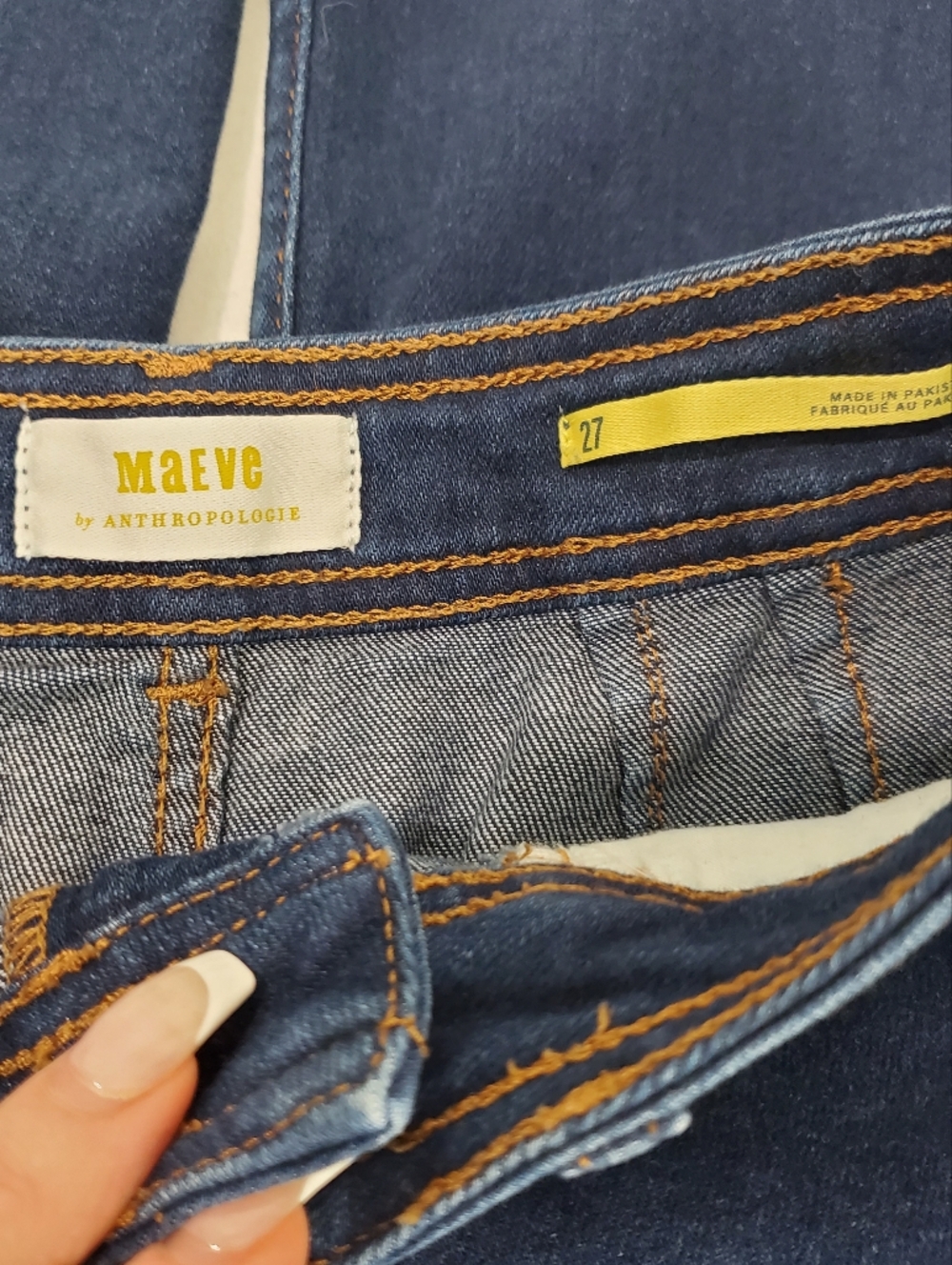 Maeve Dark Blue Wide-Leg Fringe Jeans - Picture 5 of 10